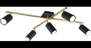 LED Plafondspot - Torna Milona - GU10 Fitting - 5-lichts - Rond - Mat Zwart/Goud - Aluminium