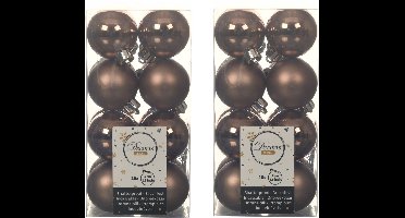 Decoris kleine kerstballen - 48x st - walnoot bruin - 4 cm - kunststof - kerstversiering