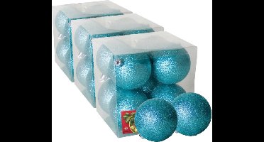 24x stuks kerstballen ijsblauw glitters kunststof diameter 7 cm - Kerstboom versiering