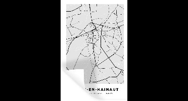 Muurstickers - Sticker Folie - Plattegrond – Leuze en Hainaut – Zwart Wit – Stadskaart - Kaart - 20x30 cm - Plakfolie - Muurstickers Kinderkamer - Zelfklevend Behang - Zelfklevend behangpapier - Stickerfolie