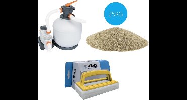 Bestway - Zandfilterpomp 8327 L/u & Filterzand 25 kg & WAYS Scrubborstel