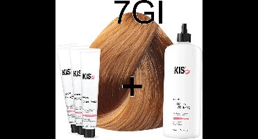 Kis KeraCream Color - 100ml - Haarverf Set - 7GI Middel goudblond intensief | KIS - (3 x haarverf & 1L waterstofperoxide)