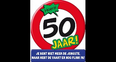 wenskaart 50 jaar verkeersbord 14 x 16 cm karton