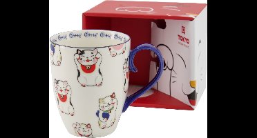 Tokyo Design studio - Kawaii Gelukskat - Mok - Porselein - 380ml - wit - topkwaliteit