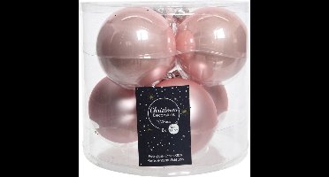 Decoris Kerstballen - glas - 6x stuks - lichtroze - 8 cm - kerstversiering