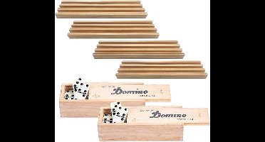 4x Dominostenenhouder met domino spel in houten doos 56x stenen - Kaarthouders - Standaarden
