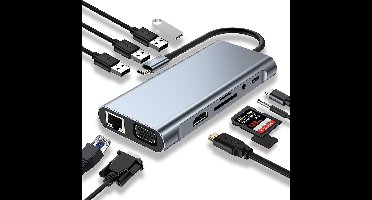 Fonething USB C Hub,USB C Adapter 11 in 1 Dongle with 4K HDMI,VGA,Type C PD,Usb3.0,Rj45 Ethernet,SD/TF Card Reader,3.5mm AUX,Docking Station Compatible With Macbook Pro/Air,Other Type C Laptops