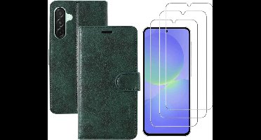 Hoesje geschikt voor Samsung Galaxy A36 bookcase Groen - Met screenprotector tempered glass Galaxy A36 - 3x