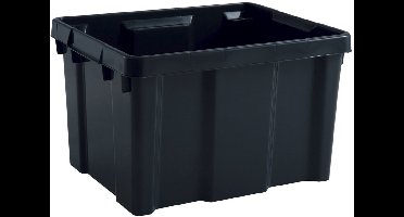 EDA Opbergbox/opbergkrat 30 L - zwart - kunststof - B34 x H26 - stapelbaar/nestbaar - opbergbak - opbergen