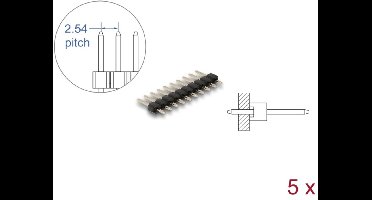 Delock Pin header 10 pin, pitch 2.54 mm, 1-row, straight, 5 pieces