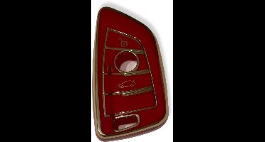 Sleutelcover voor BMW, Sleutelhoesje, Key Case for BMW, Autosleutel Hoesje Geschikt Voor BMW, X1, X2, X3, X4, X5, X6, Serie, 3,4,5,6,7,8, Rood - Goud