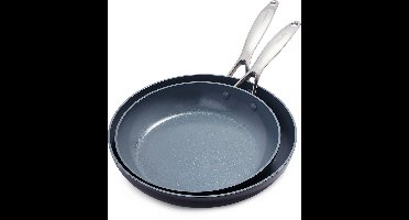 GreenPan Valencia Pro Aluminium Koekenpannenset 2-delig - Ø26 en 30cm - PFAS-vrij - inductie - Ovenbestendig 220 graden - Vaatwasserbestendig - RVS handvaten - Grijs