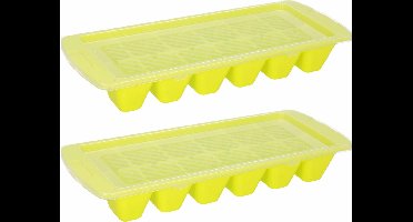 IJsblokjes maken - 2x - bakje met afsluitdeksel - lime groen - kunststof - 28 x 11 cm