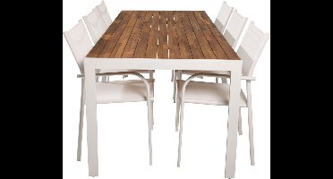 Bois tuinmeubelset tafel 90x205cm en 6 stoel Santorini wit, naturel.