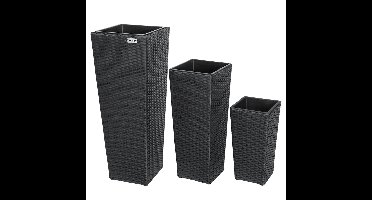 Casaria Bloempotten 3 Stuks - Polyrotan - Zwart