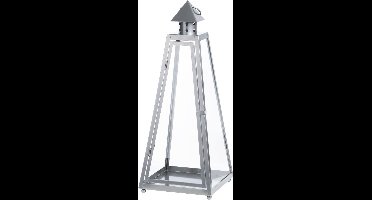 Flancy Flames Windlicht - grijs - metaal - lantaarn - 21,8 x 21,8 x 54,3 cm - Tuinverlichting - Kaarsenhouders - Lantaarns