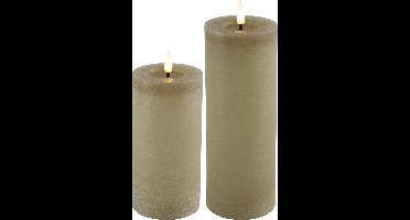 LED kaarsen/stompkaarsen - set 2x - beige - H12,5 en H15 cm - timer - warm wit