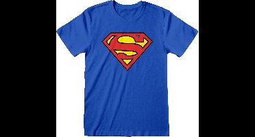 T-Shirt met Korte Mouwen Superman Logo Blauw Uniseks - XL