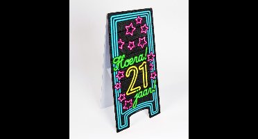 Warning Sign Hoera 21 Jaar Neon 62,5cm