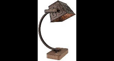 Various Tafellamp- Industrieel Design- Black Steel- Hout & Metaal- E27- 39 cm Hoog