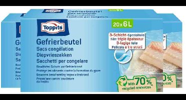 Toppits Diepvrieszakjes 6 liter - 3 x 20 stuks - Voordeelverpakking