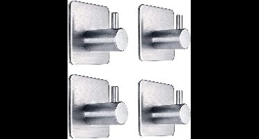 Zelfklevende haak, zware wandhaak, waterdichte roestvrijstalen hanger voor het ophangen van jassen, hoeden, handdoeken, badjashaakrek, wandmontage - badkamer en slaapkamer, 4-pack
