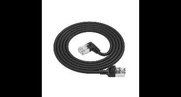 ACT Zwarte 1 m U/FTP CAT6A LSZH Slimline patchkabel met RJ45 connectoren recht naar 90° haaks rechts DA2901