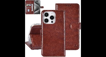 TUNIQ telefoonhoesje voor Apple iPhone 16 Pro - Boekmodel voor 3 pasjes - Magneetsluiting - Bruin