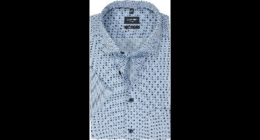 OLYMP modern fit overhemd - korte mouw - popeline - lichtblauw dessin - Strijkvrij - Boordmaat: 41
