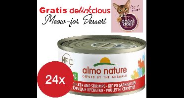 Almo Nature kip en garnaaltjes 24 x 70 gram met GRATIS Delickcious dessert