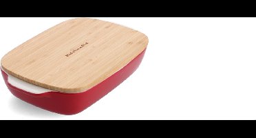 KitchenAid Ovenschaal incl bamboe deksel - Medium: 1,8L - magnetron- en ovenbestendig tot 260°C zonder deksel - Keizer rood