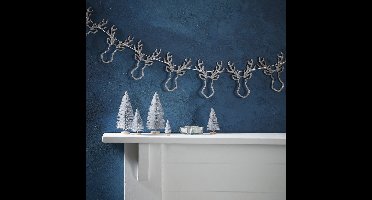 Houten herten slinger met zilveren glitter (1,5 meter)