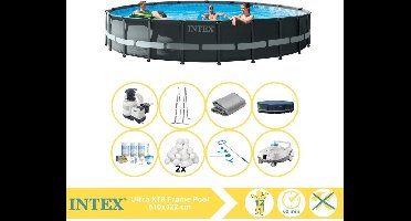 Intex Ultra XTR Frame Zwembad - Opzetzwembad - 610x122 cm - Inclusief Onderhoudspakket, Filterbollen, Onderhoudsset en Zwembad Stofzuiger