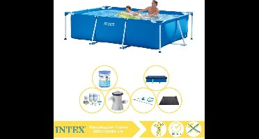 Intex Rectangular Frame Zwembad - Opzetzwembad - 260x160x65 cm - Inclusief Afdekzeil, Onderhoudspakket, Zwembadpomp, Filter, Onderhoudsset en Solar Mat