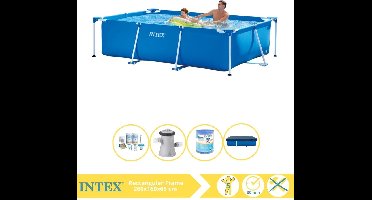 Intex Rectangular Frame Zwembad - Opzetzwembad - 260x160x65 cm - Inclusief Afdekzeil, Onderhoudspakket, Zwembadpomp en Filter