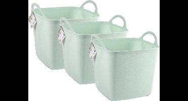 Plasticforte Kuip/emmer/wasmand - 3x - flexibel - lichtgroen - 27 liter - vierkant - kunststof - 36 x 34 x 37 cm