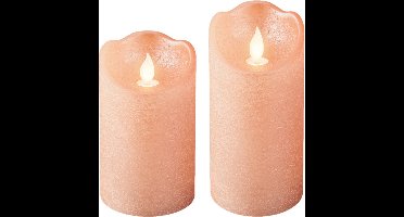 Lumineo LED kaarsen/stompkaarsen - set 2x st - lichtroze - D7,5 cm - met timer