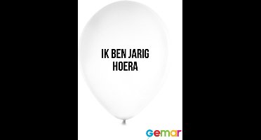 Ballonnen Ik ben Jarig Hoera Wit met opdruk Zwart (helium)