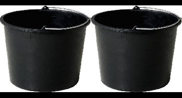 Huishoud emmer - 2x - zwart - kunststof - 12 liter - D29 x H35 cm
