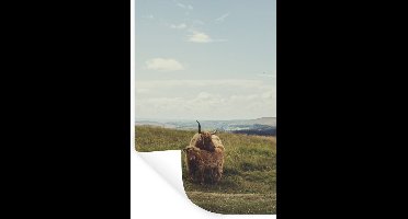 Muurstickers - Sticker Folie - Schotse Hooglanders - Gras - Wolken - Dieren - 20x30 cm - Plakfolie - Muurstickers Kinderkamer - Zelfklevend Behang - Zelfklevend behangpapier - Stickerfolie