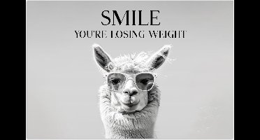 Poster 30x20 cm - Quotes - Lama - Smile - Spreuken - Grijs - Posters - Wanddecoratie badkamer - Muurdecoratie WC - Decoratieve accessoires - Toilet muur decoratie