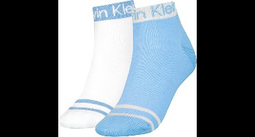Calvin Klein Quarter Logo Welt (2-pack) - dames hoge enkelsokken - blauw dessin