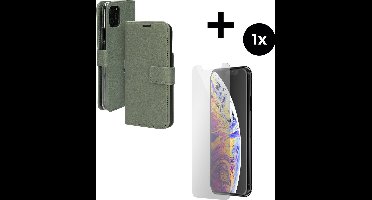 Mobiparts Classic Wallet hoesje geschikt voor Apple iPhone 11 Pro Max met 1 Screenprotector van Gehard Glas - Groen