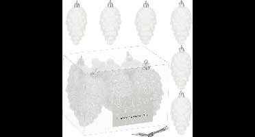 Springos Kerstboomhanger Dennenappels | 6 Stuks | 9.5 cm | Wit