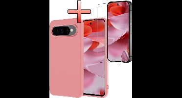 Hoesje - Met Screenprotector - Geschikt voor Google Pixel 9 Pro XL - Sterk & Shockproof - Back Cover - Siliconen Case - Telefoon Hoes - Lichtroze