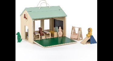 Trixie Houten Speelgoed - School - Poppenhuis - Met glijbaan en Schommel - Vanaf 3 jaar - Voor Jongens en Meisjes - FSC