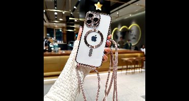 iPhone 13 Pro Magsafe Silicone Hoes met Koord / Touwtje - Rose Goud