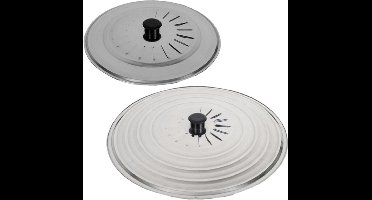 Gerimport Set 2x stuks universele spatdeksels - pannendeksels - rvs - met stoomuitlaat - Dia 28 en 36 cm