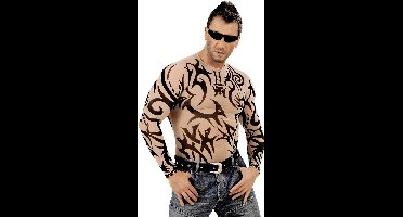 Widmann -Tattoo Shirt Stam, Man - zwart,beige - Medium / Large - Carnavalskleding - Verkleedkleding