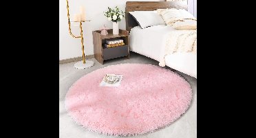 Superzacht pluizig hoogpolig tapijt rond - woonkamer en slaapkamer - fluffy vloerkleed voor kinderen - roze - 200 x 200 cm